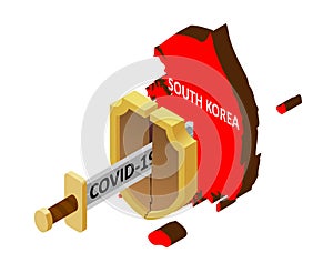 The concept of coronavirus in South Korea, there is no protection against 2019-nCov, covid-19, pandemic, infection. Vector map of