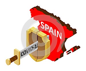 The concept of coronavirus in Spain, there is no protection against 2019-nCov, covid-19, pandemic, infection. Vector map of Spain