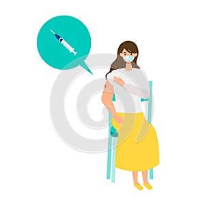 Concept for coronavirus vaccination. Woman waiting after coronavirus vaccination for observations