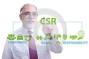Concept of CSR - corporate social responsibility with businessma photo