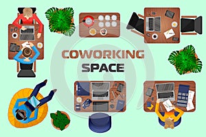 Concept of coworking space and comfortable workplaces for people