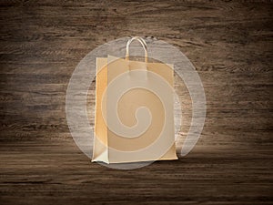 Concept of craft shopping bag wooden background