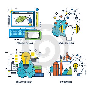 Concept of creative design, brain training, innovation.