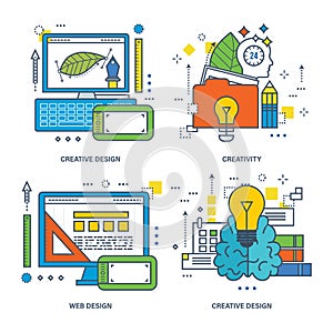 Concept of creative design, brain training, innovation, web