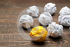 Concept creative idea. concept of creative idea. Balls of crumpled paper. metaphor, inspiration