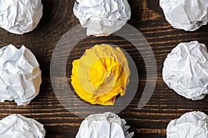 Concept creative idea. concept of creative idea. Balls of crumpled paper. metaphor, inspiration