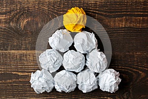 Concept creative idea. concept of creative idea. Balls of crumpled paper. metaphor, inspiration