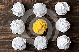 Concept creative idea. concept of creative idea. Balls of crumpled paper. metaphor, inspiration