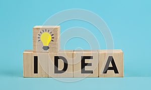 Concept creative idea and innovation. Idea Word on Wooden Tile Block. IDEA Word Concept. Word Idea on wooden blocks