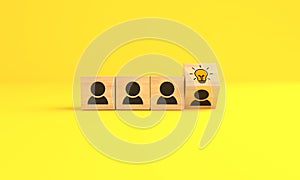 Concept creative idea and innovation. Team work and flip over icon person to light bulb symbol on yellow background