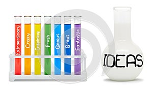 Concept of creativity with colored flasks.