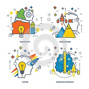 Concept of creativity, innovation, vision, creative process.