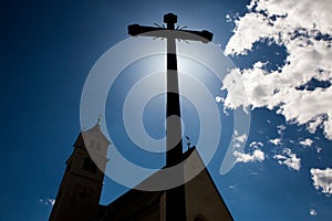 Concept cross religion symbol silhouette over sky. Christian religion background concept. The cross symbol for Jesus Christ.