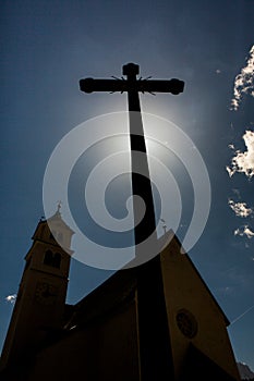 Concept cross religion symbol silhouette over sky. Christian religion background concept. The cross symbol for Jesus Christ.