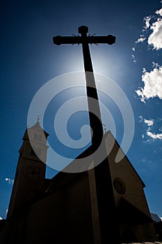 Concept cross religion symbol silhouette over sky. Christian religion background concept. The cross symbol for Jesus Christ.