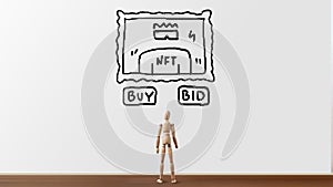 Concept of crypto business nft in purchases or bids at auction for creativity and art