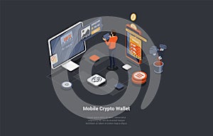 Concept Of Crypto Wallet Difference. Crypto Traders Buy Cryptocurrency And NFT Tokens, Hold It On Custodial And Non