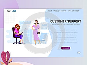 Concept of Customer service department for Website or Web Page. Character secretary or assistant flat graphics