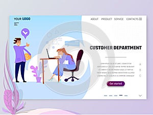 Concept of Customer service department for Website or Web Page. Character secretary or assistant flat graphics