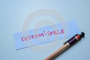 Concept of Customisable write on sticky notes isolated on Wooden Table