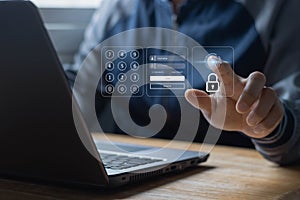 Concept of cyber security in biometric verification, multi-factor authentication, information security, encryption, secure access