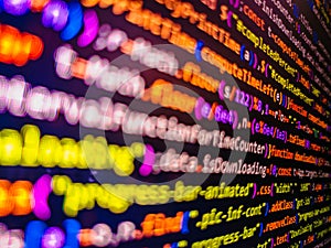 Concept for cyber security. HTML markup language closeup. Software abstract background. Web or application development, business a