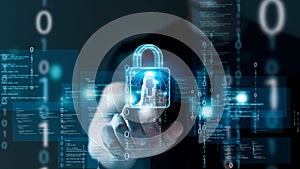 Concept of cyber security, information security and encryption, secure access to user's personal information.