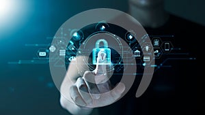 Concept of cyber security, information security and encryption, secure access to user's personal information.