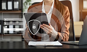 Concept of cyber security, information security and encryption, secure access to user's personal information.