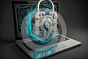 concept of cyber security, locked padlock on the laptop
