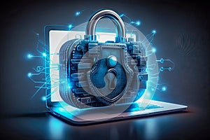 concept of cyber security, locked padlock on the laptop