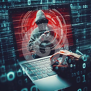 Concept of Cyber security threat and attack, hacker hand in computer monitor