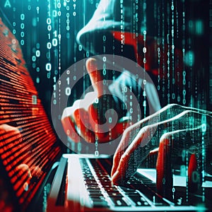 Concept of Cyber security threat and attack, hacker hand in computer monitor