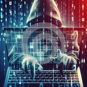 Concept of Cyber security threat and attack, hacker hand in computer monitor