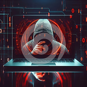 Concept of Cyber security threat and attack, hacker hand in computer monitor