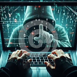 Concept of Cyber security threat and attack, hacker hand in computer monitor