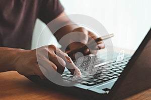 Concept of cyber security in two-step verification, multi-factor authentication, information security, encryption,