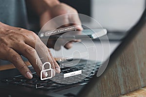 Concept of cyber security in two-step verification, multi-factor authentication, information security, encryption, secure access