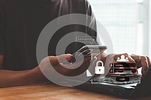 Concept of cyber security in two-step verification, multi-factor authentication, information security, encryption,