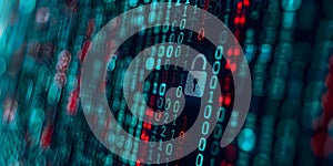 Exploring Cybersecurity Through Binary Code and Padlock Icon. Concept Cybersecurity, Binary Code,