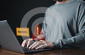 The concept of cybersecurity vulnerability. System warning hacked alert, cyber attack on computer network, illegal connection,
