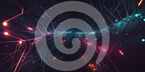 Concept of cyberspace, neural network, and big data processing algorithms. Abstract background.