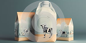 Concept dairy cow farm milk packaging design advertisement. Generative AI