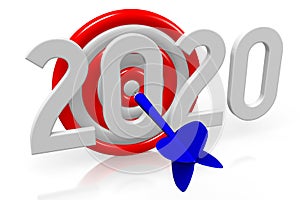 2020 concept, darts - 3D rendering