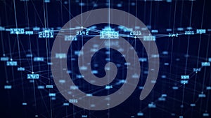 The concept of data connection in the blockchain network. Digital cyberspace data flow background. Network connections structure.