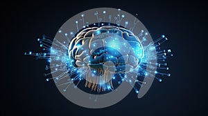 The concept of data flow from the digital human brain. Machine deep learning. Artificial intelligence. Generative AI