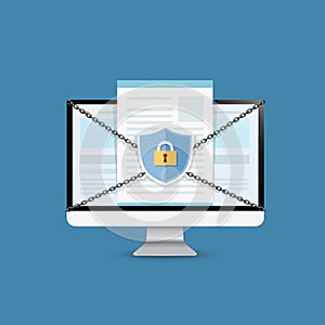 Concept is data security Access .Shield on Computer Desktop pro