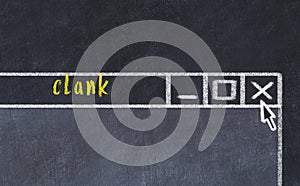 Concept of dealing with problem. Chalk drawing of closing browser window with caption clank
