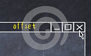 Concept of dealing with problem. Chalk drawing of closing browser window with caption offset