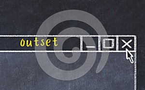 Concept of dealing with problem. Chalk drawing of closing browser window with caption outset